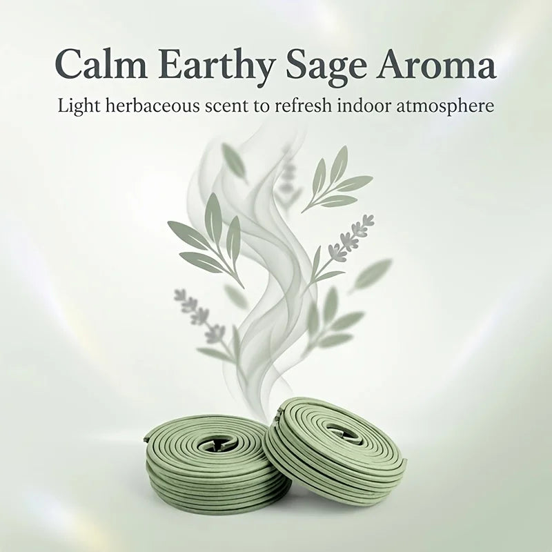 White sage scented spiral incense, 2.5-inch diameter handmade coil incense, 3-4 hours burning time, light and fresh fragrance, suitable for yoga, meditation, home, office, and outdoor use, convenient and portable