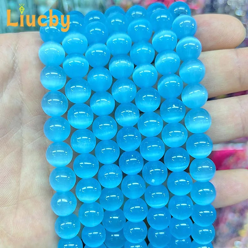 Light Blue Cat Eye Beads 6-10mm DIY Jewelry Making