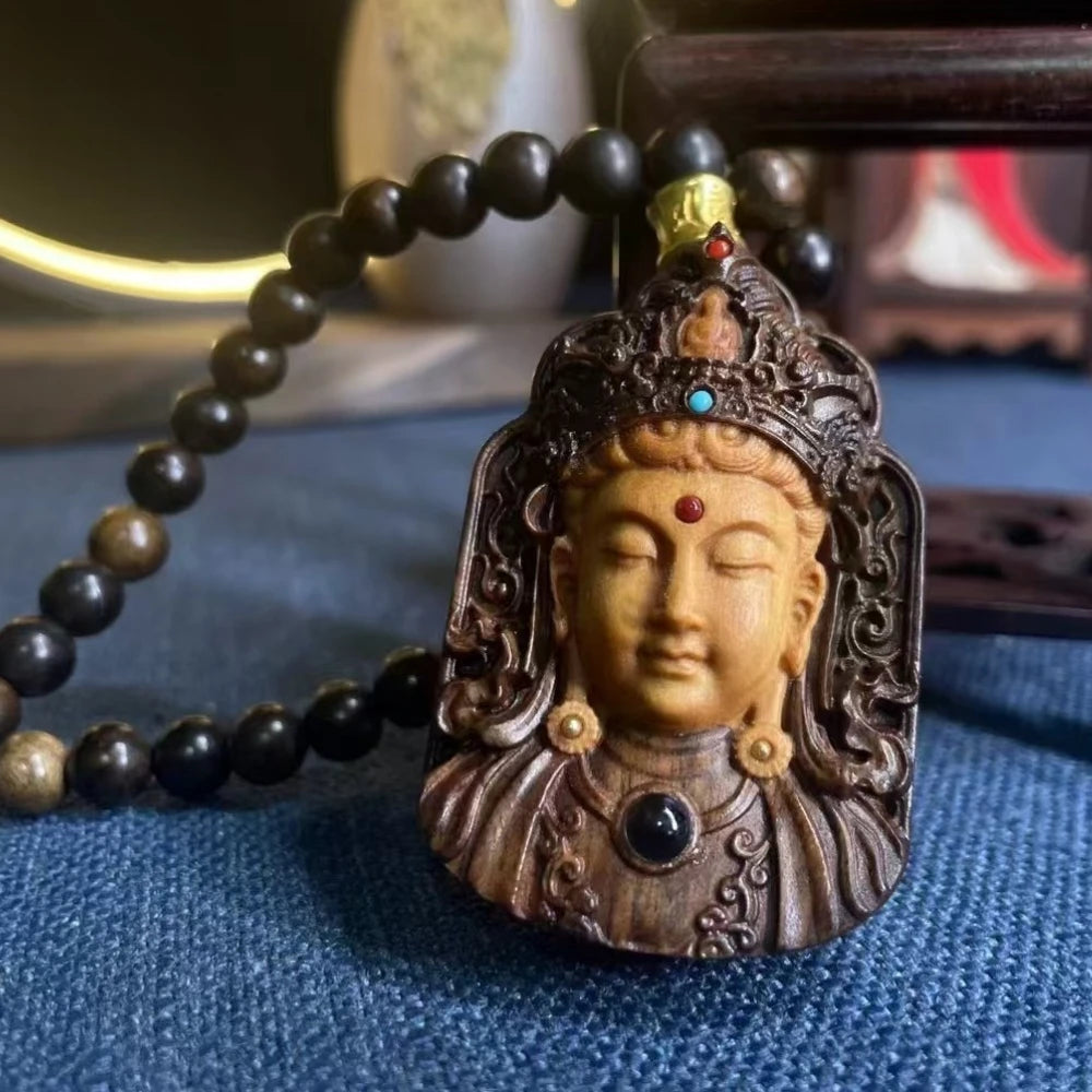 Natural Agarwood Tara Guanyin Head Bodhisattva Pendants Wood Carving Men Women Personalized High-end Necklaces Fashion Jewelry