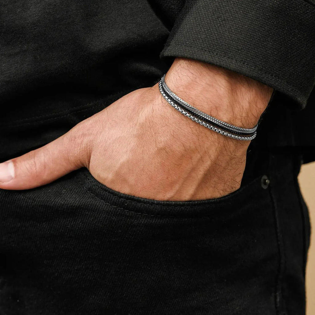 Men's Stainless Steel Chain Bracelet 4pcs Black Silver