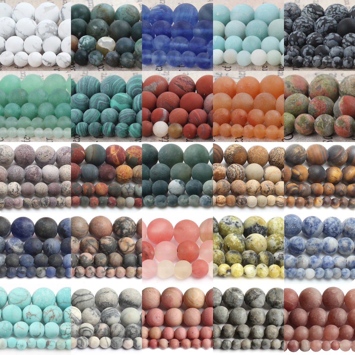 Matte Natural Stone Beads 4-12mm Round Spacer for Jewelry Making