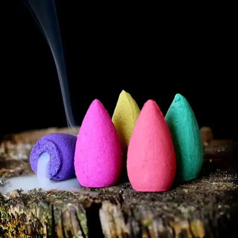 60pcs Backflow Incense Cones for Waterfall Mixed Natural Scents Waterfall Incense Burner Holder Gift Ideal for Yoga Aromatherapy