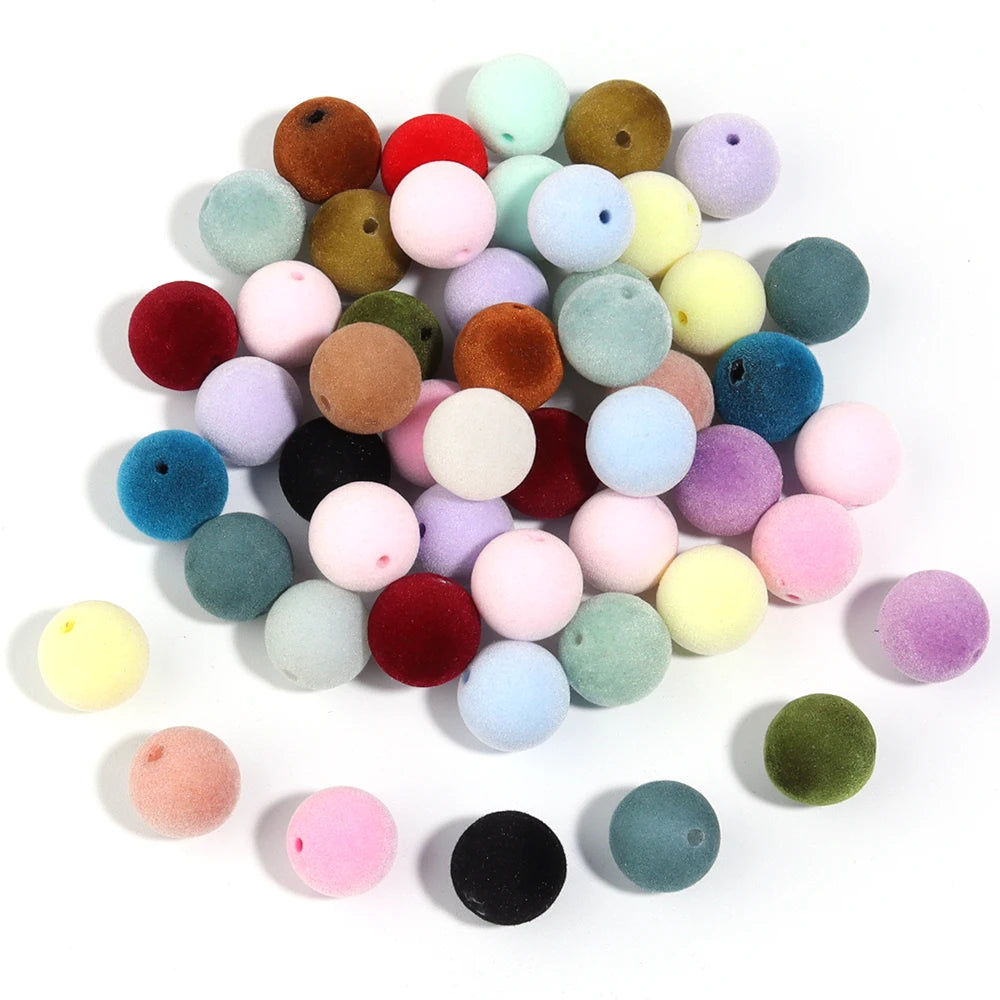 16mm Colorful Acrylic Flocking Velvet Ball Beads 10pcs