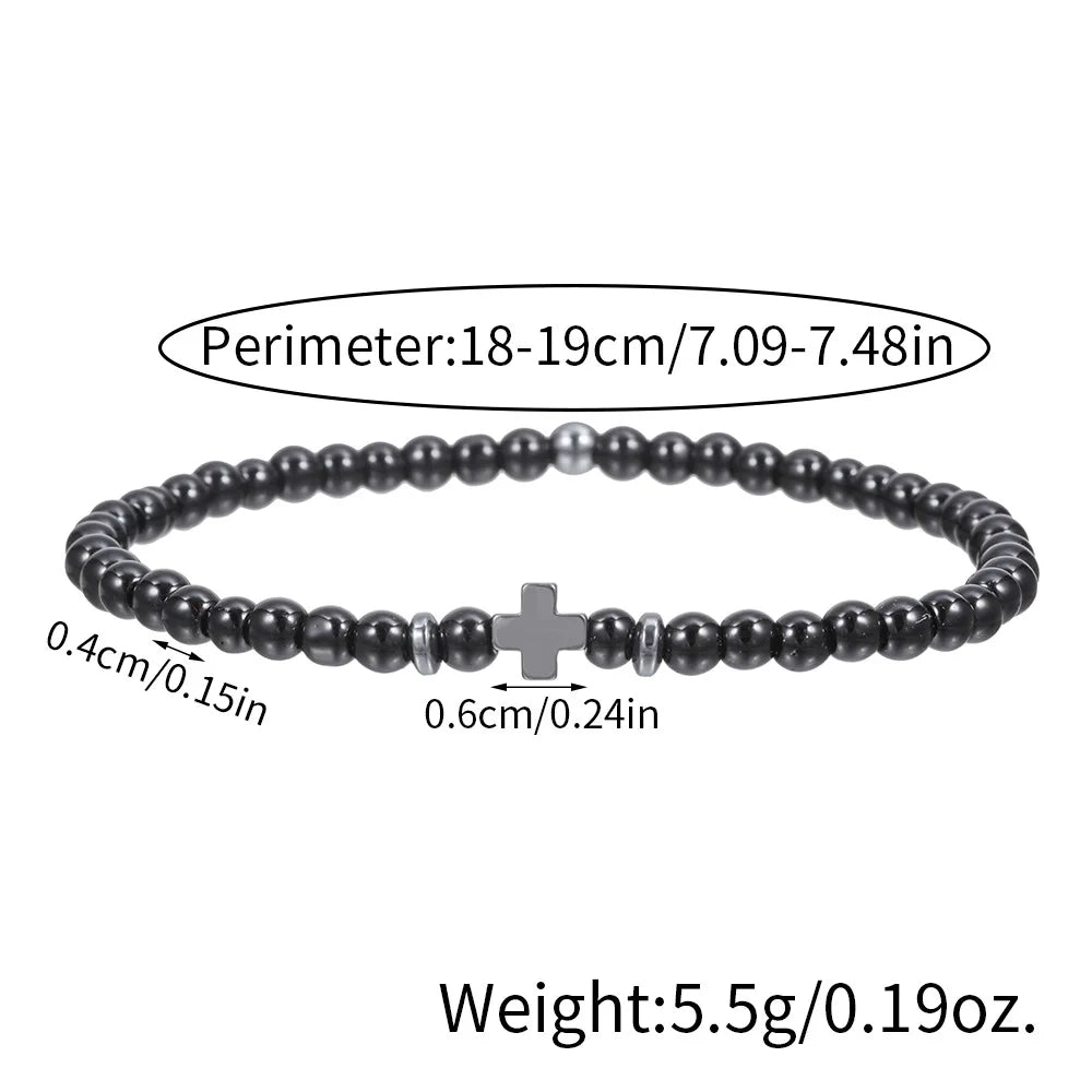 2026 Men Bracelet Small Stone 4mm Braclet Natural Hematite Cross Braslet Rice Bead Brazalete Homme Boyfriend Gift Pulsera Hombre
