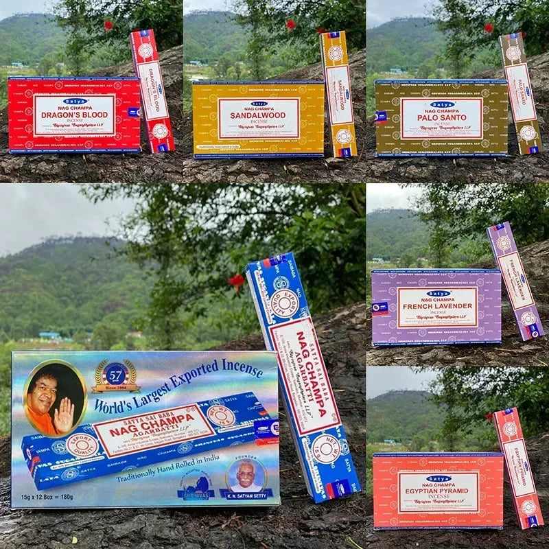 5BOX NAG Champa incense sticks Indian Satya Incense Collection Handmade Sticks Six Flavors Refreshing Aromas for Meditation