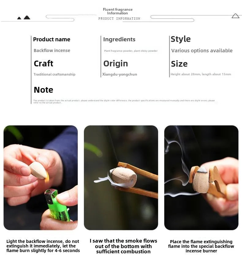 Backflow Incense Sandalwood Agarwood Aromatherapy Home Indoor Deodorization Floral Fragrance Absinthe Cone Incense