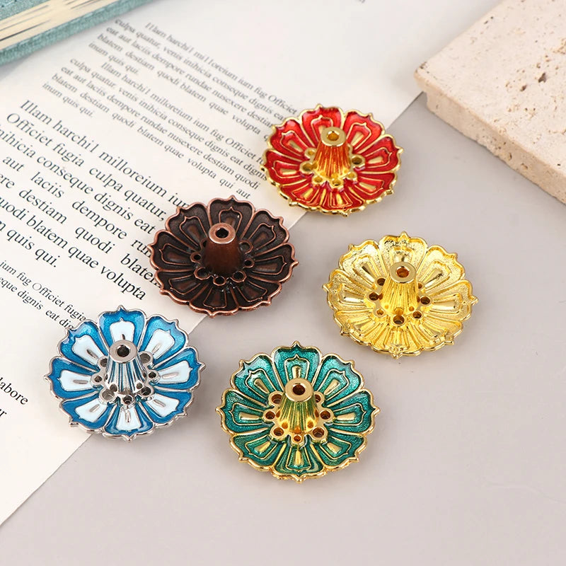 1Pc Lotus Alloy Incense Burner Stick Holder Home Buddhism Line Incense Plate Sandalwood Coil Base Delicate Temples Home Decor