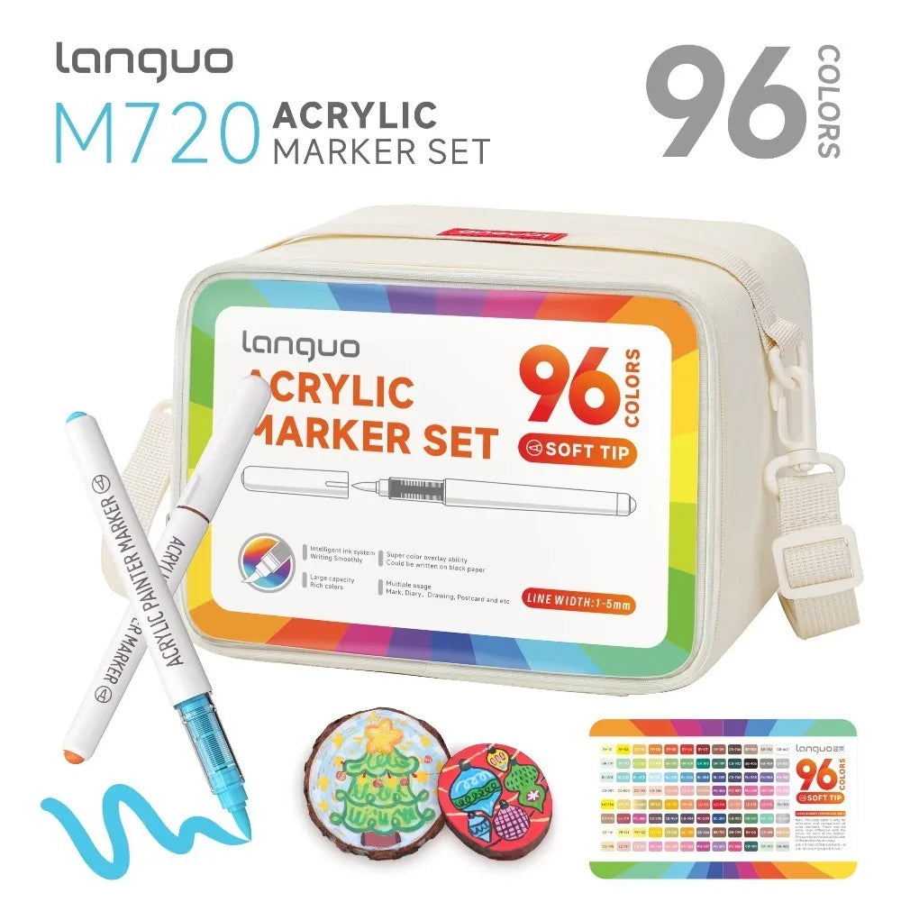 LANGUO 24-288 Colors Acrylic Markers Pen Set Direct Liquid Paint Art Marker for Stone Paint Ceramic Glass Wood Fabric Painting