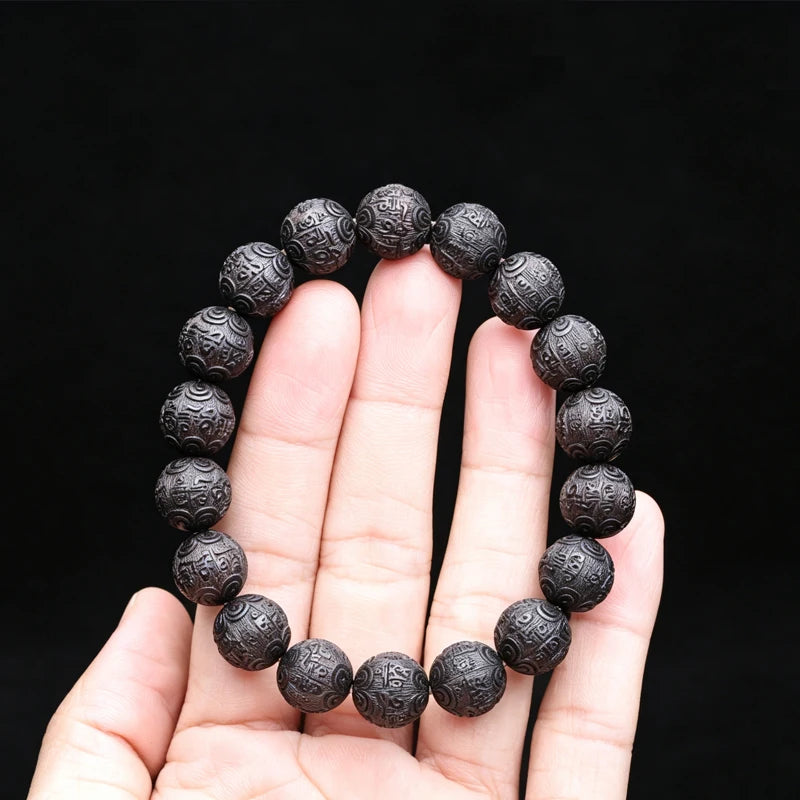 Beaded Bracelet Ebony Feng Shui  Zen Amulet 20 MM Beaded Necklace Bracelet Men's Good Luck Gift