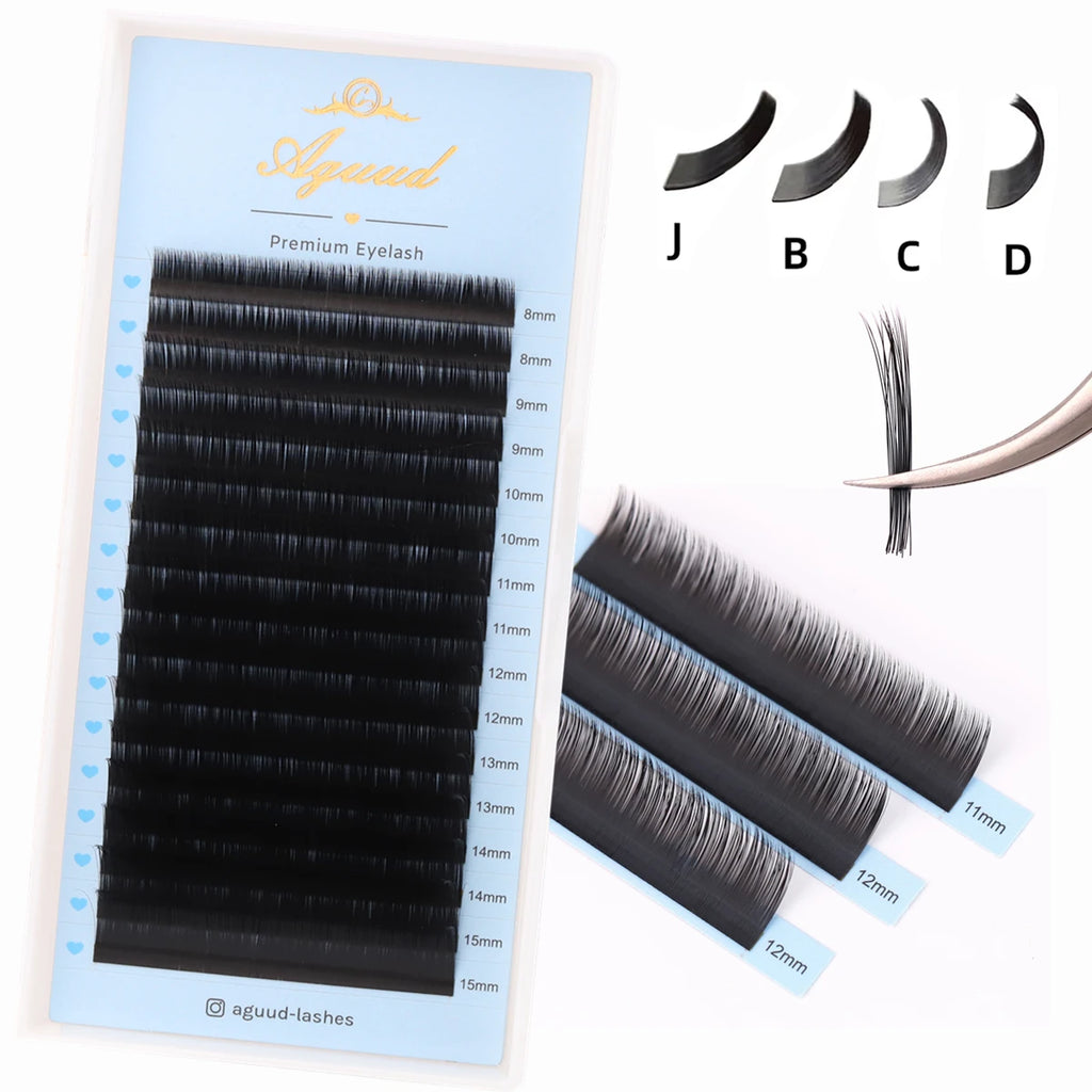 AGUUD J B C D Eyelashes Extensions Natural Individual Round Eyelash Korea Silk Lashes Soft Faux Mink Volume Lash Extension Cilia