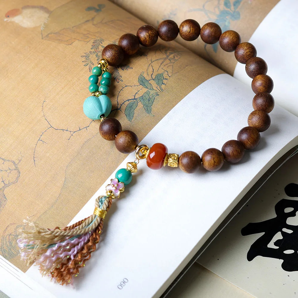 Long Lasting Fragrance Sinking Yellow Agarwood Beaded Bracelet Rhodochrosite Turquoise Peachy Bracelet for Women Gifts