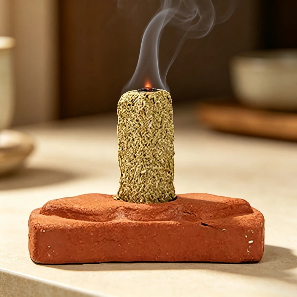 Handmade Indian Incense Bricks, BLACK OUDH & BENZOIN Natural Smudge Bricks with Base, Home Indoor Aroma Space‑Purifying Incense