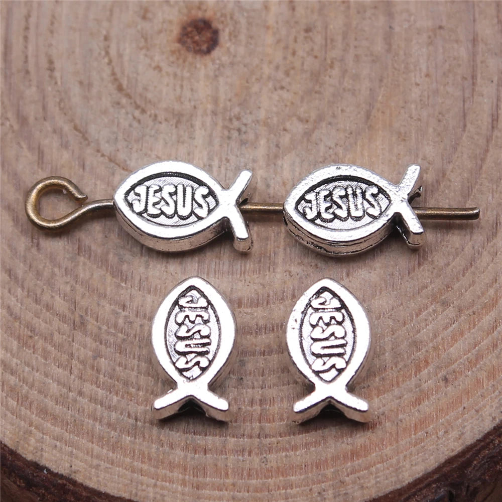 WYSIWYG 40pcs 8x5mm Antique Silver Color Antique Gold Color Jesus Fish Beads For Jewelry Making DIY Jewelry Findings