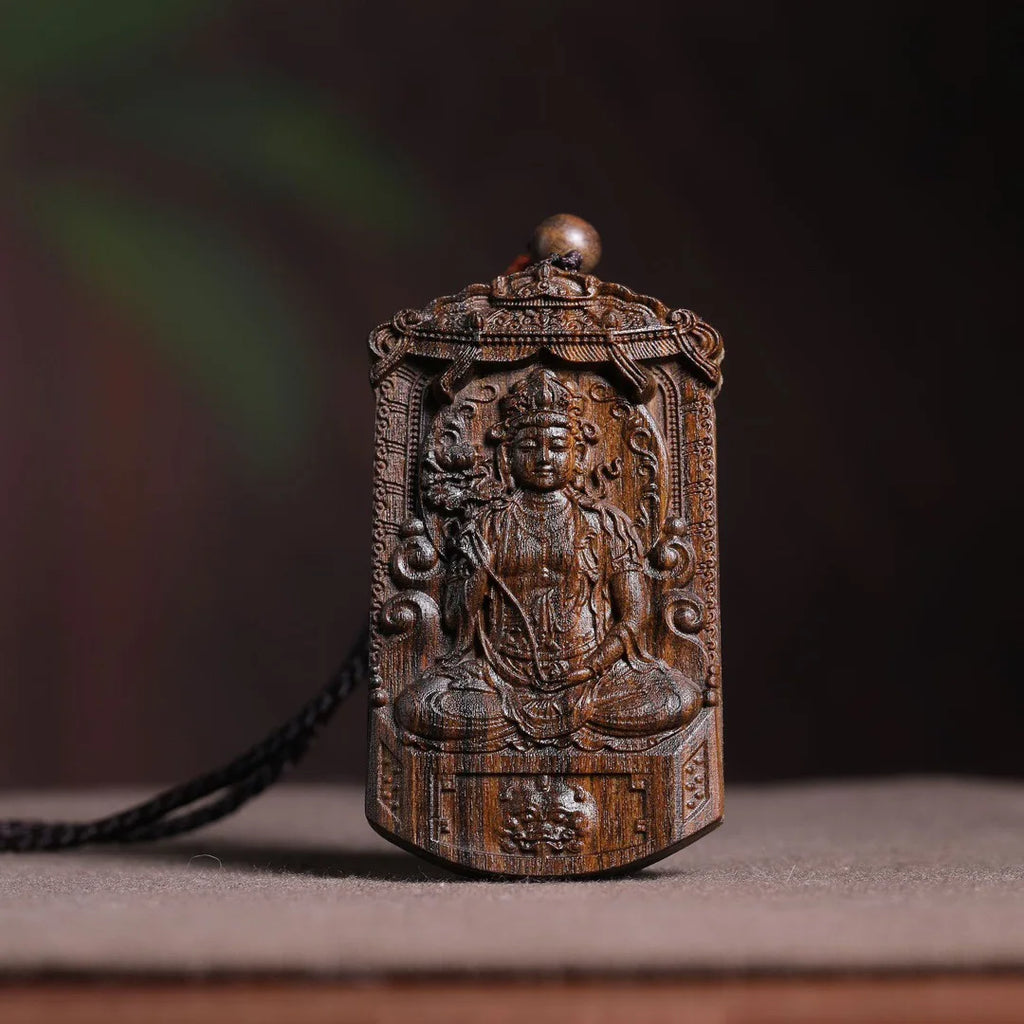 Wooden Zodiac Buddha Pendant Vintage Style