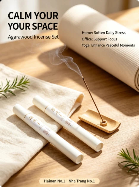Hot Agarwood Incense Set, Hainan No1 & Nha Trang No.1, Natural Handmade Sticks for Meditation, Home Aromatherapy & Stress Relief