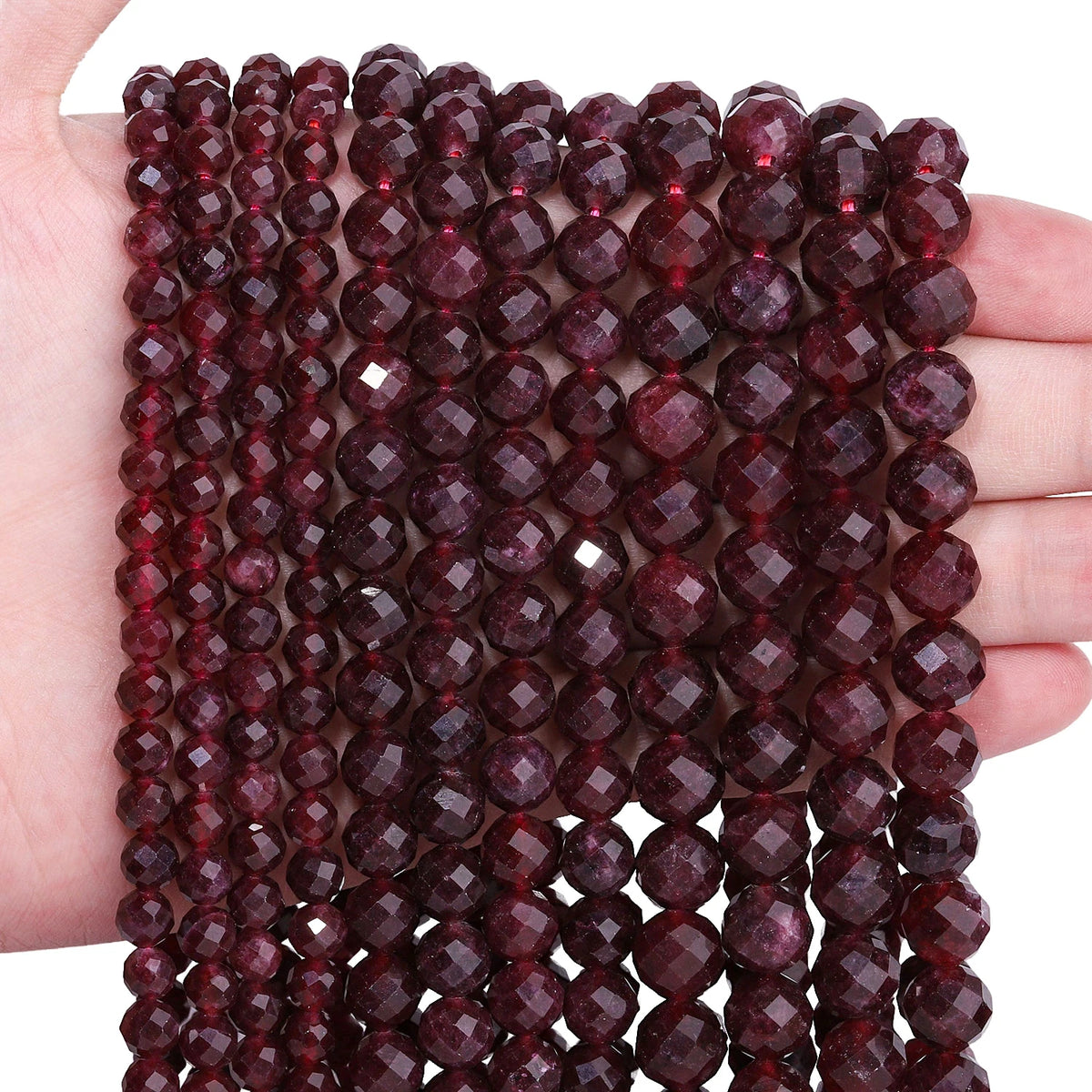 6 8 10mm Faceted Round Beads Natural Garnet Stone Beads for Jewelry Making Diy Bracelet Necklace Accessories 7.5inch