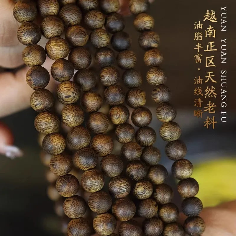 Authentic Natural Agarwood Vietnam Nha Trang White Kyara 90% Submerged 108 Beads Prayer Bracelet for Men and Women Gifts