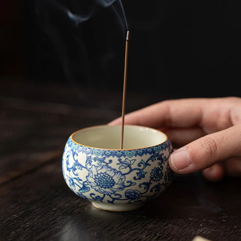 Chinese Style Ru Ware Lotus Incense Holder Desktop Sandalwood Censer Home Indoor Aromatherapy Ornament for Meditation