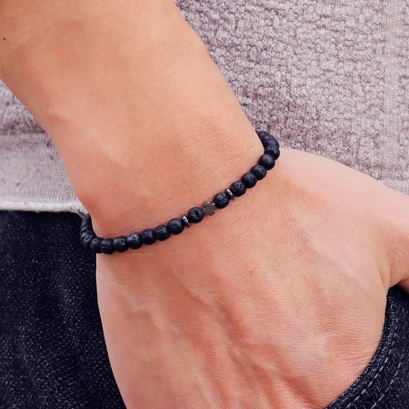 2026 Men Bracelet Small Stone 4mm Braclet Natural Hematite Cross Braslet Rice Bead Brazalete Homme Boyfriend Gift Pulsera Hombre
