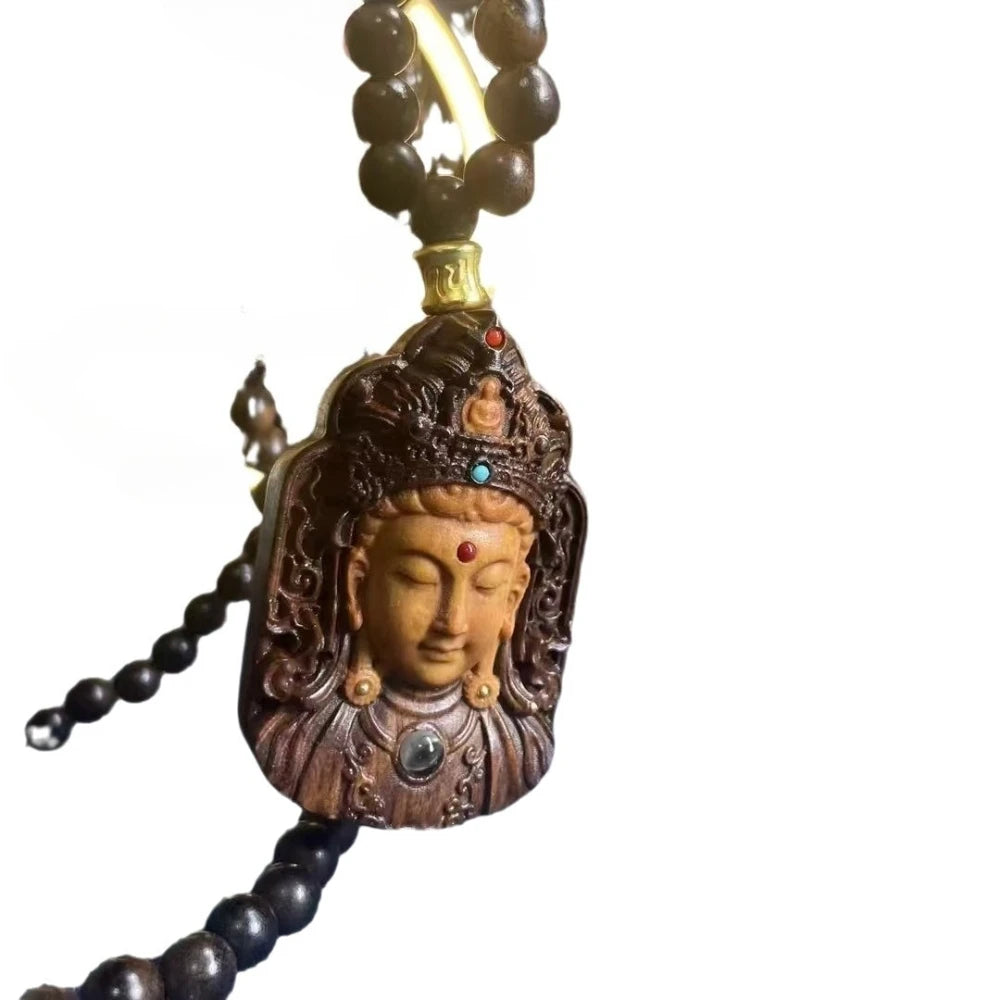Natural Agarwood Tara Guanyin Head Bodhisattva Pendants Wood Carving Men Women Personalized High-end Necklaces Fashion Jewelry