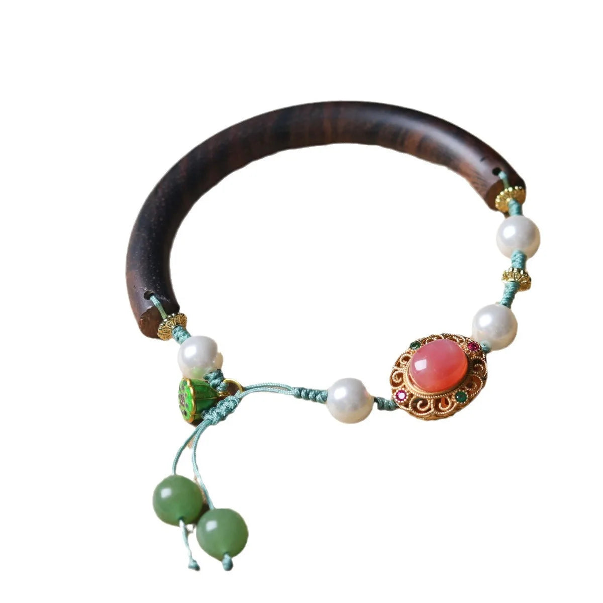 Dainty Premium Wholesale Agarwood Half Bangle Bracelet Handwoven New Chinese Style Summer Wenwan Jewelry Gift For Women