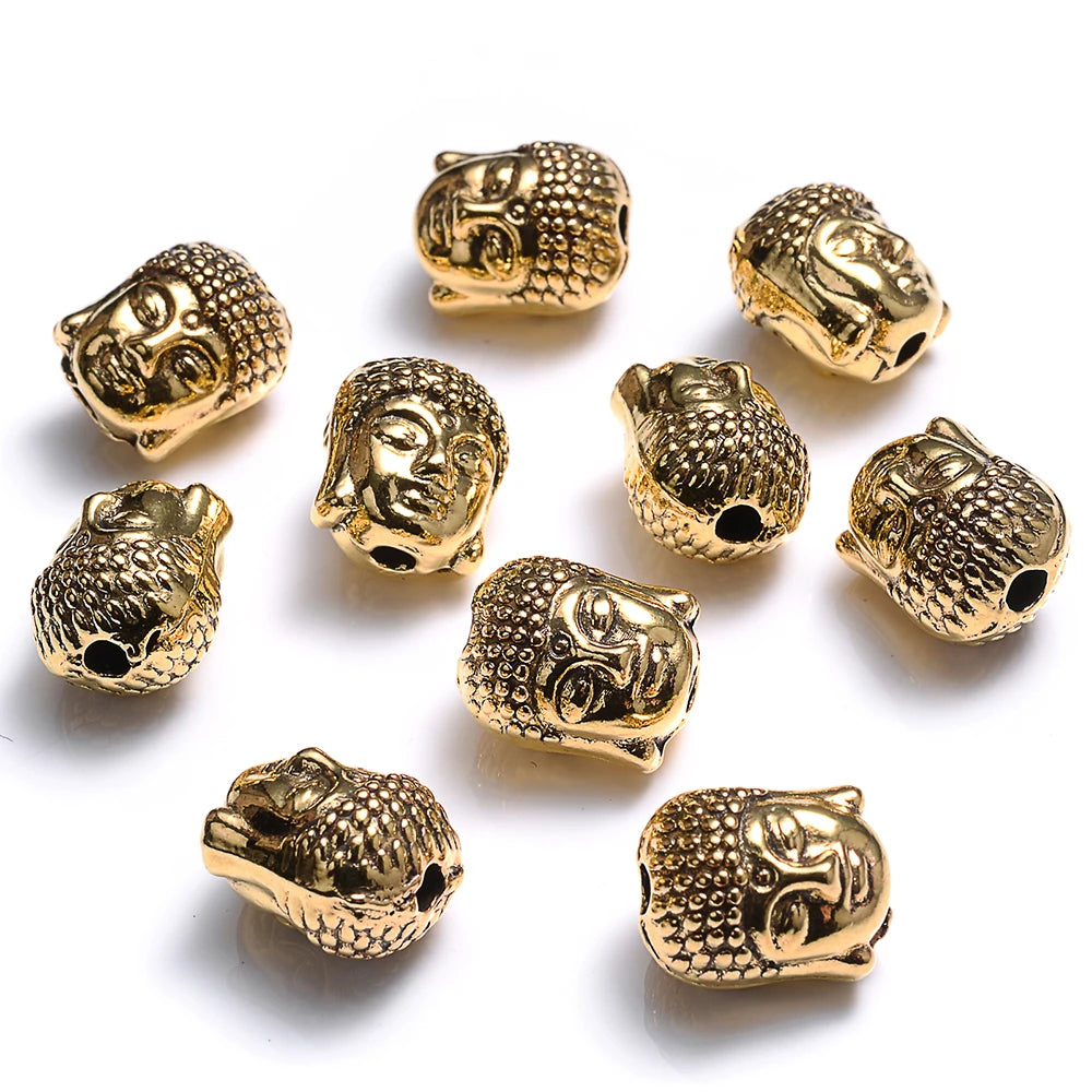 10Pcs 9x11mm Mix Buddha Head Metal Beads Charms Yoga Spacer Beads For Making Beaded Bracelet DIY Craft Keychain Jewelry Findings