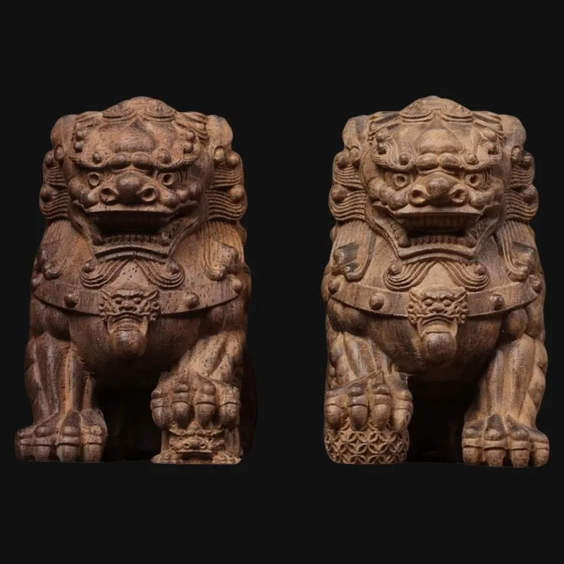 Hand-Carved Wood Pi Xiu Statue 3.9 Feng Shui Decor