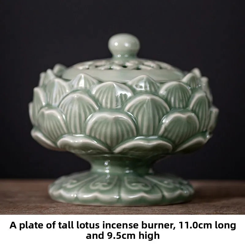 New Chinese High-Footed Lotus Ceramic Plate Incense Burner Household Indoor Agarwood Sandalwood Burner Aromatherapy Burner