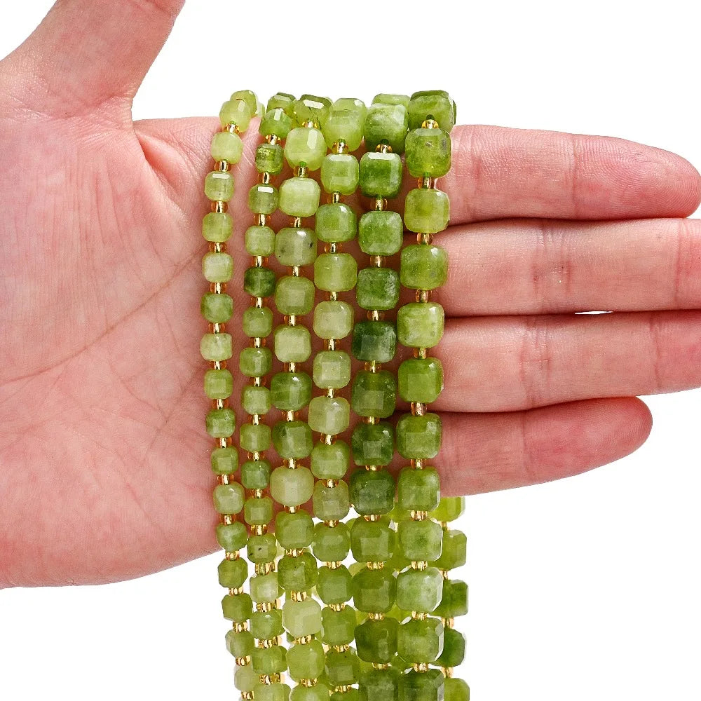 6/8/10mm Olivine Natural Stone Beads Square Loose Spacer Beads For DIY Jewelry Making Bracelets Necklaces Earrings Accessories