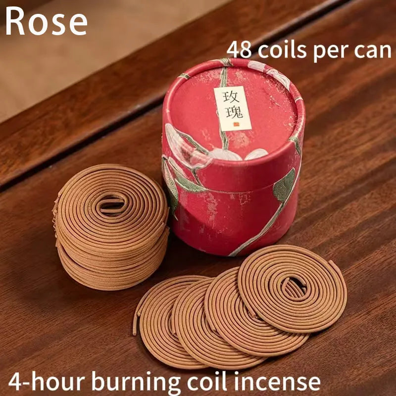 48Pcs Incense Coils with Rose, Osmanthus, Mugwort, Sandalwood, and Agarwood Scents, 4-Hour Burning Time, Indoor Floral Fragrance, Air Purification, Long-Lasting Fragrance
