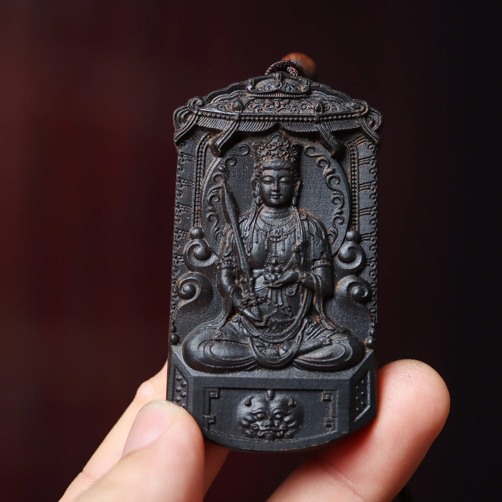 Wooden Zodiac Buddha Pendant Vintage Style