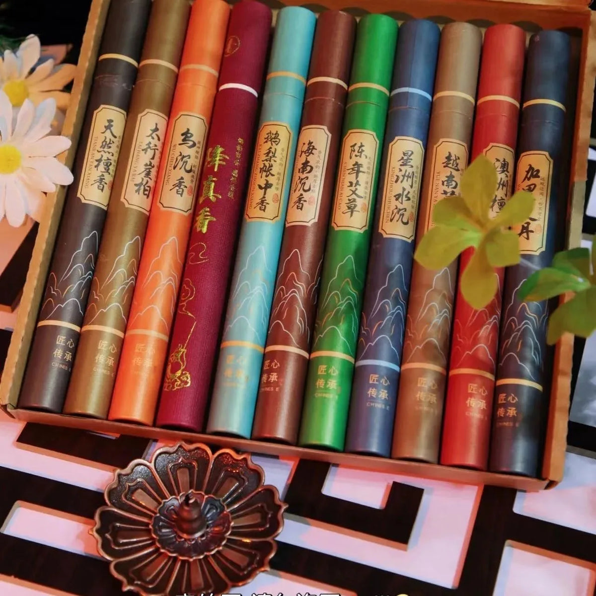 Natural Chinese Incense Sticks Set Multi-Scent Aroma Sticks for Meditation Yoga Home Fragrance Sandalwood Agarwood Cedar