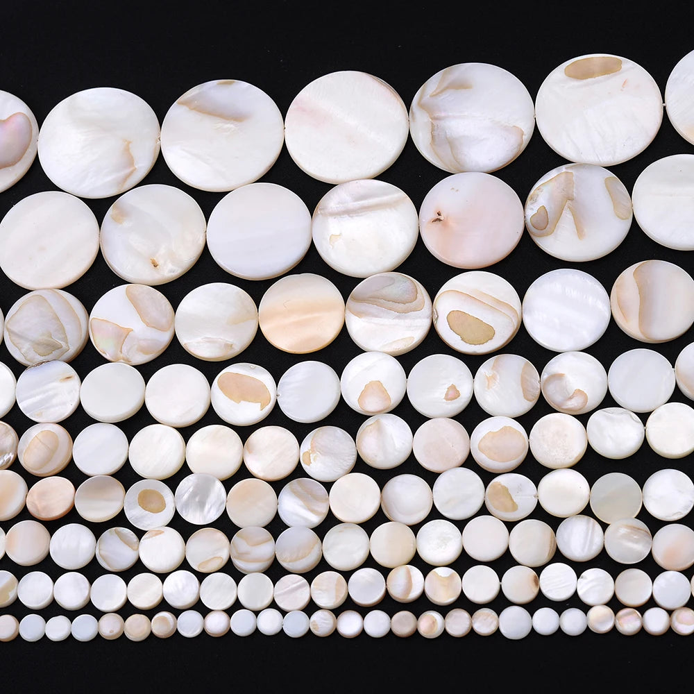 Natural White Shells Freshwater Bead Mother Of Pearl Round Flat Shell Loose Bead For Jewelry Making DIY Bracelet Necklace 6-30mm