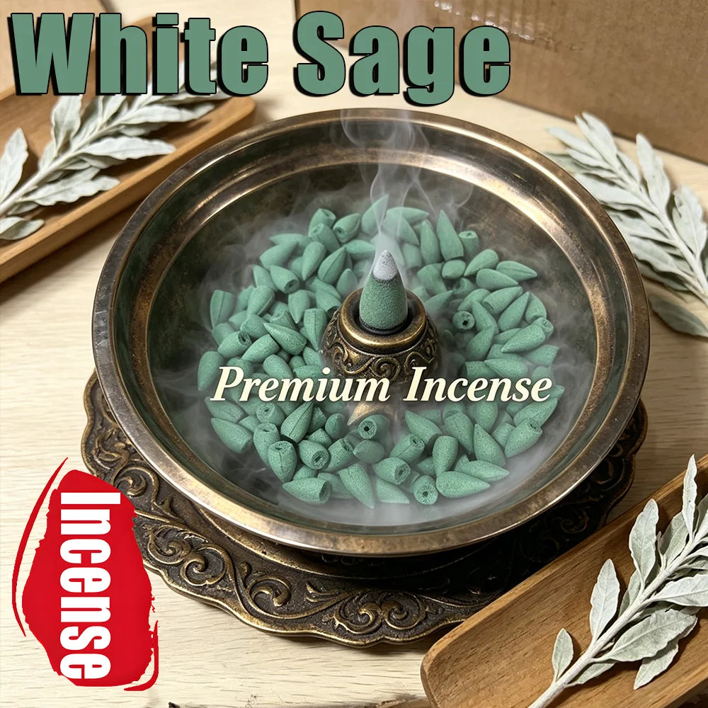 White Sage Scented Backflow Incense Cones, Natural Aromatic Fragrance, White Sage Incense Powder, Soaked in Essential Oils, with a Rich, Long-Lasting Scent, Perfect for Yoga, Meditation, Reading, Hosting Guests, and as a Room Decoration Gift.
