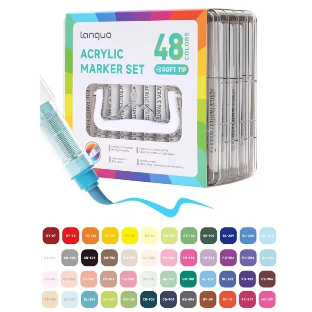 LANGUO 24-288 Colors Acrylic Markers Pen Set Direct Liquid Paint Art Marker for Stone Paint Ceramic Glass Wood Fabric Painting
