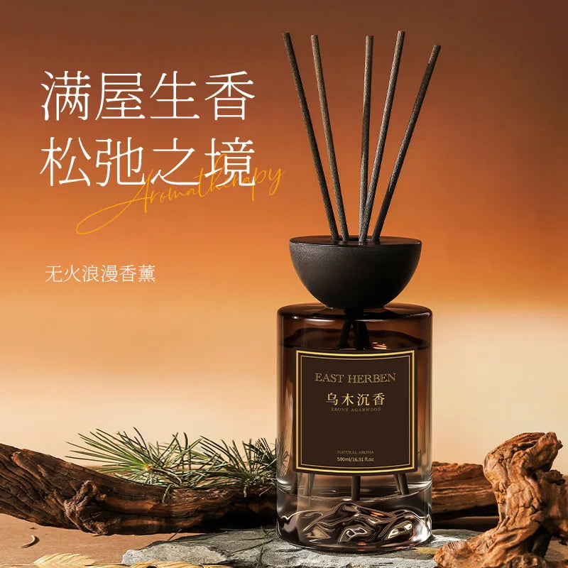 500ML Large Capacity Ebony Agarwood Fireless Rattan Aromatherapy, Long-Lasting Fragrance for Hotel, Living Room & Home