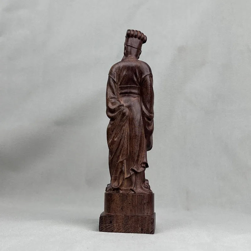 Hand-Carved Agarwood Zhuge Liang Statue - 18.1" Solid Wood Kongming Figurine for Home Office Decor, Feng Shui Ornament
