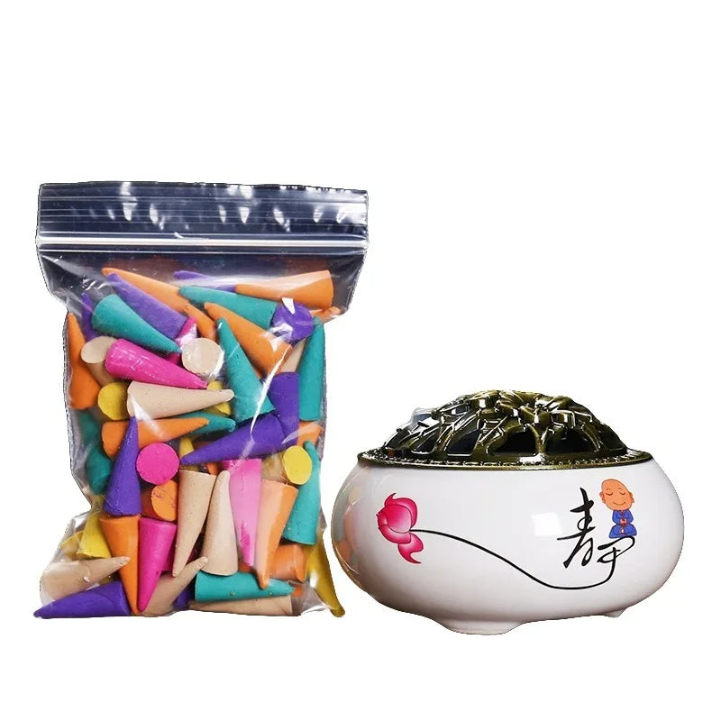 Mixed Natural Reflux Tower Incense Cone Rose Lavender Aromatherapy for Smoke Odor Remover Anxiety Relief Meditation Fragrance