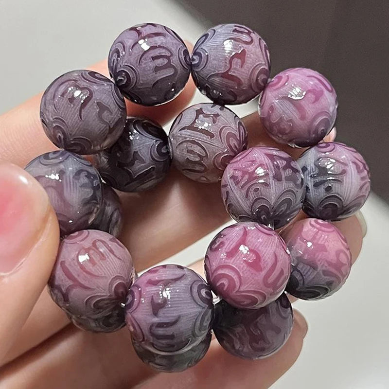 12mm Natural Bodhi Root Beaded Men Six Words Mantra Buddhist Buddha Meditation Bead Bracelet Women Prayer Rosary Bracelet Decor