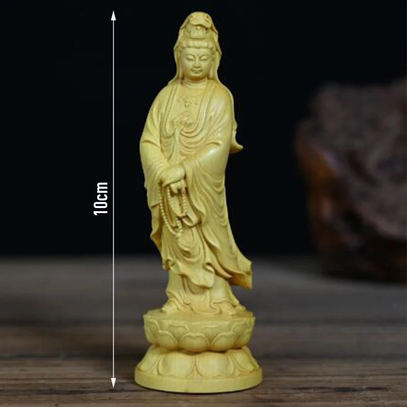 Wood Carving Figurine Of Avalokitesvara Small Buddhist Buddha Statue Aesthetic Temple Worship Crafts Living Room Decor Ornaments