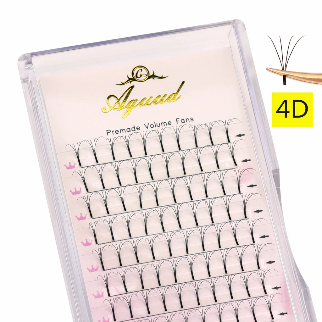 AGUUD Premade Volume Fans Lashes Short/Long Stem 3D/4D/5D/6D Russian Eyelash Extension Fans Premium Faux Mink Lash Tray Cilio