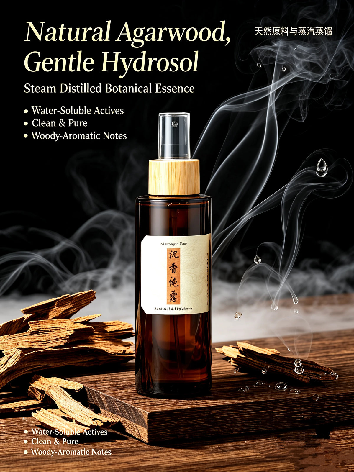 Natural Agarwood Hydrolate MistSpray Moisturizekin Anti-inflammatoryAntibacterial Soothes LiftingBrightening Refreshing Toner Sp