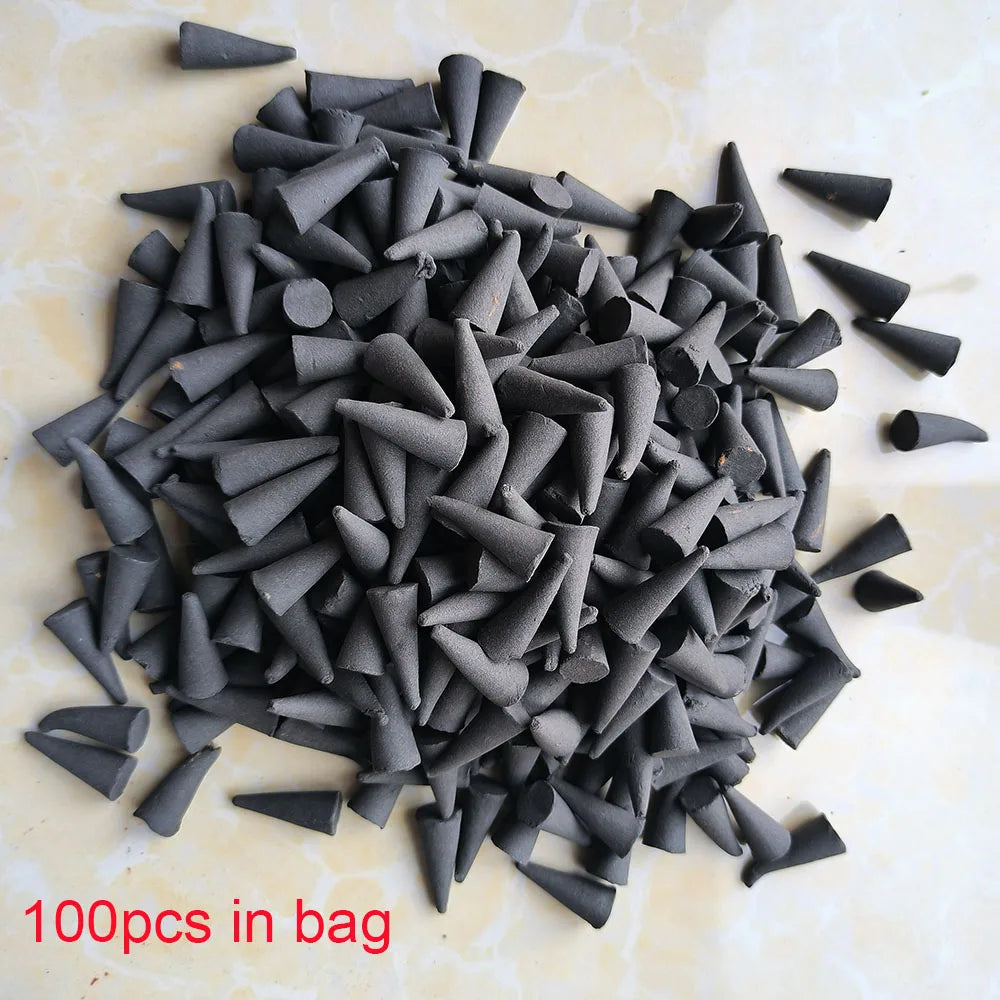 100/200/400pcs/lot Natural Incense Cones Handmade Black Attracting Wealth Fragrance Tibetan Tower Incense Scents for Home
