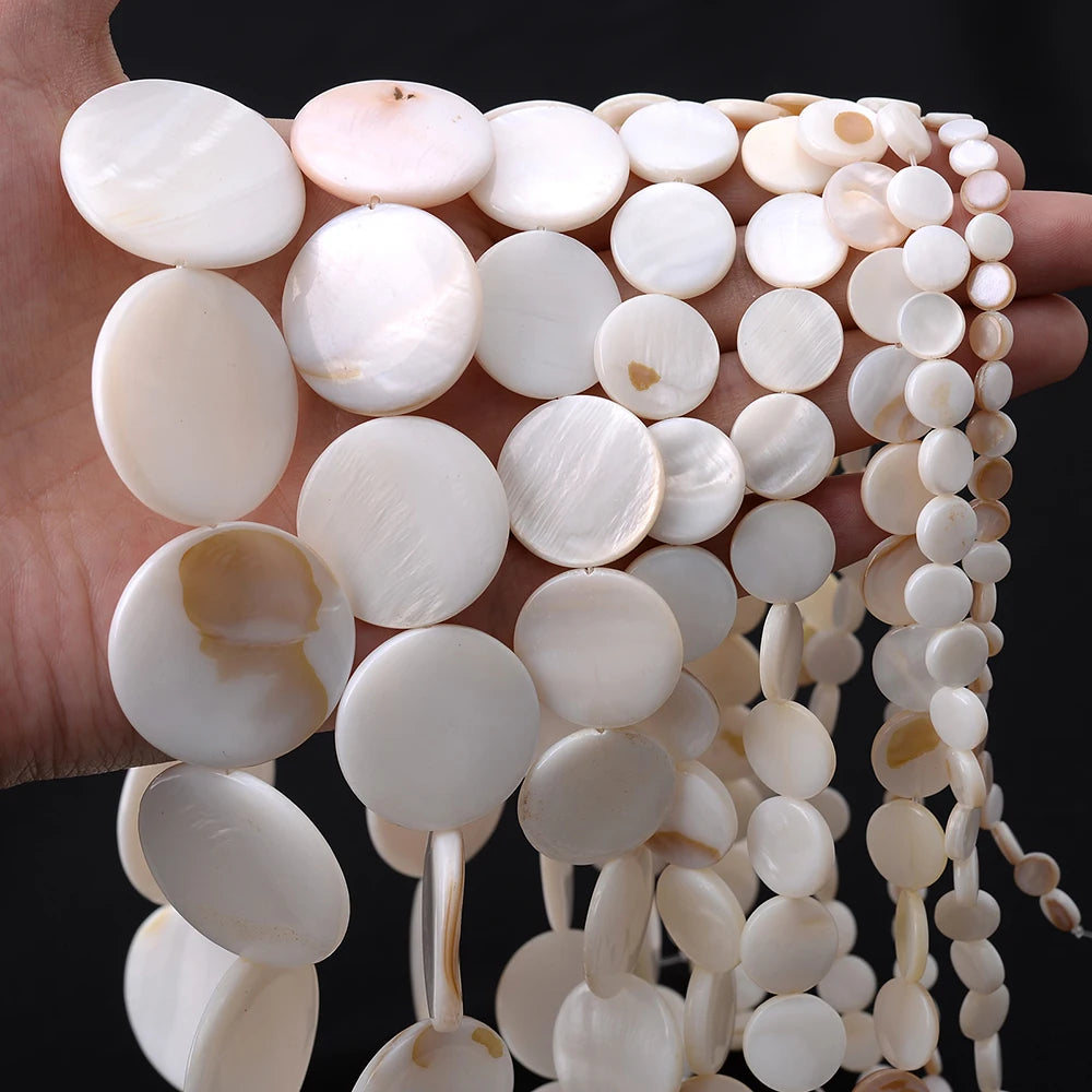 Natural White Shells Freshwater Bead Mother Of Pearl Round Flat Shell Loose Bead For Jewelry Making DIY Bracelet Necklace 6-30mm