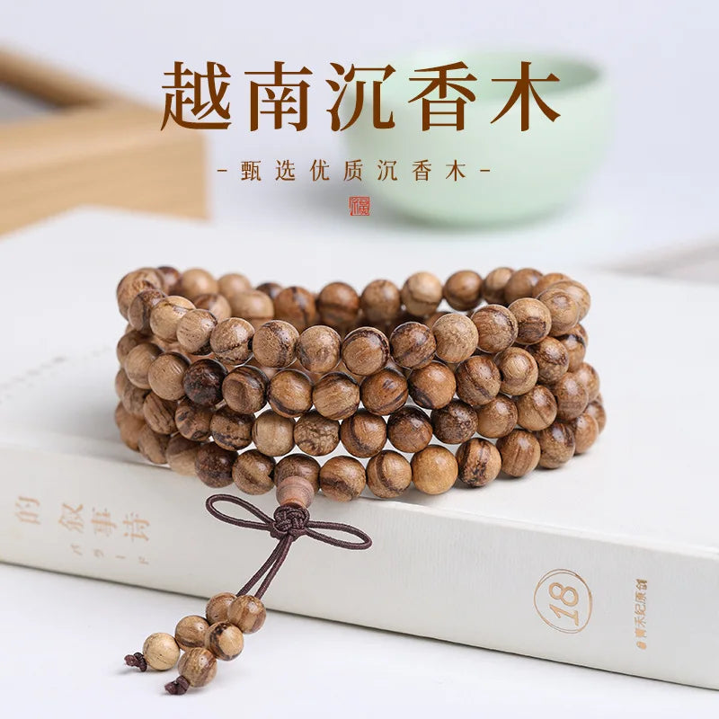Sandalwood Old Agarwood 108-Bead Buddhist Bracelet, Cultural Play Bracelet, Men's and Women's Necklace, for Handling