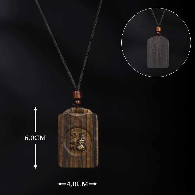 Agarwood Peace Tag Pendant Neckwear Fortune Carved Unisex Inlaid Craft Small Necklace Jewelry