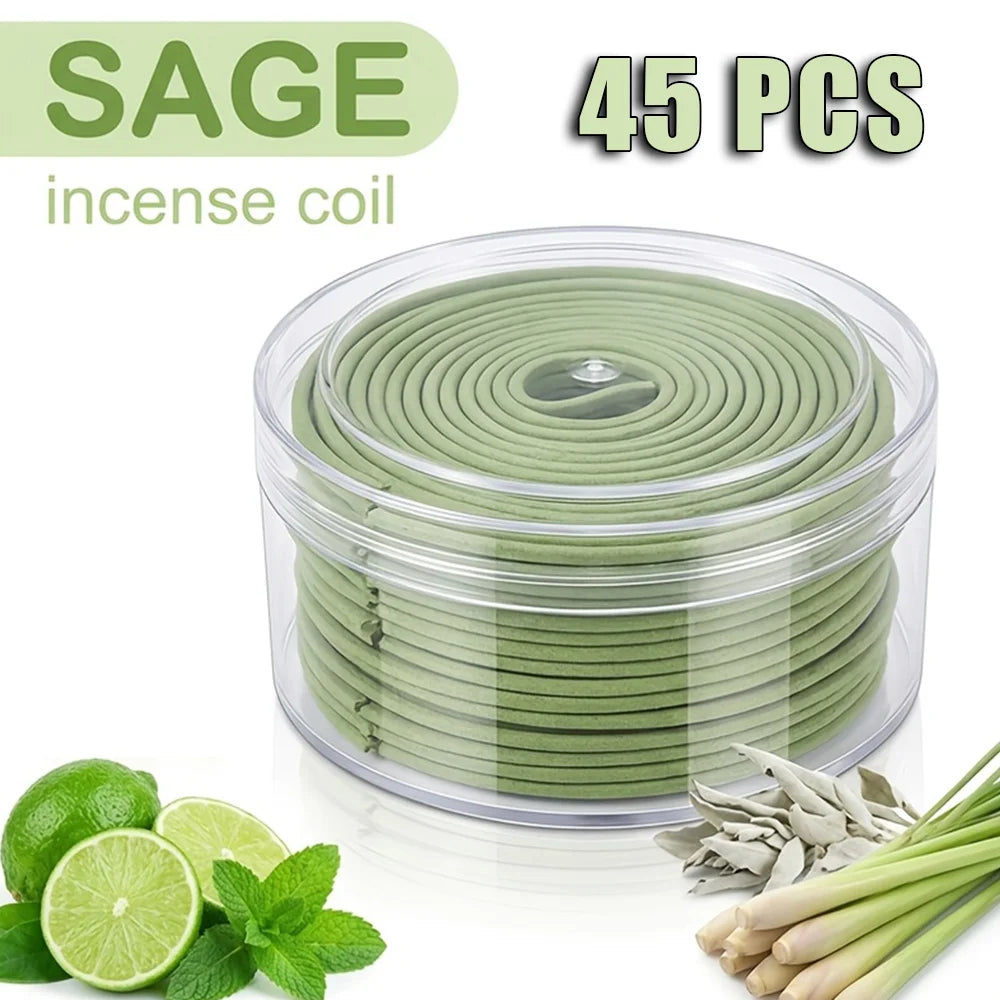 White sage scented spiral incense, 2.5-inch diameter handmade coil incense, 3-4 hours burning time, light and fresh fragrance, suitable for yoga, meditation, home, office, and outdoor use, convenient and portable