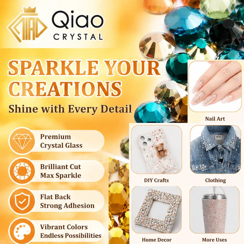 QIAO SS6-SS34 Rhinestone Crystal Bulk Pack No Hotfix Sparkle Diamond Stones for DIY Sewing Wedding Dresses Shoes Bags Wholesale