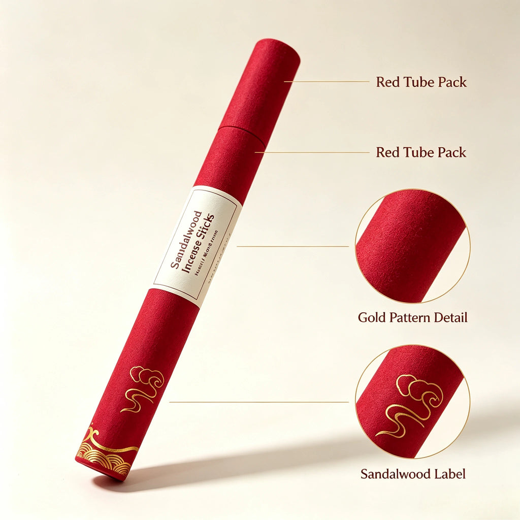 XMSJ Natural Sandalwood Incense Sticks, Red‑Tube Packed Handmade Agarwood Sticks Home Indoor Aromatherapy