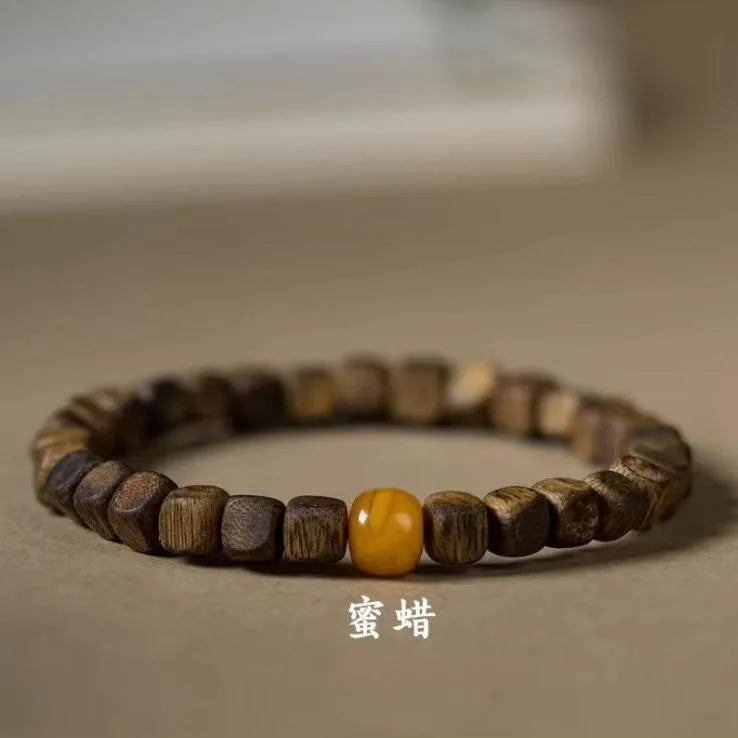 Natural Green Agarwood Bracelet 6mm Square Beads